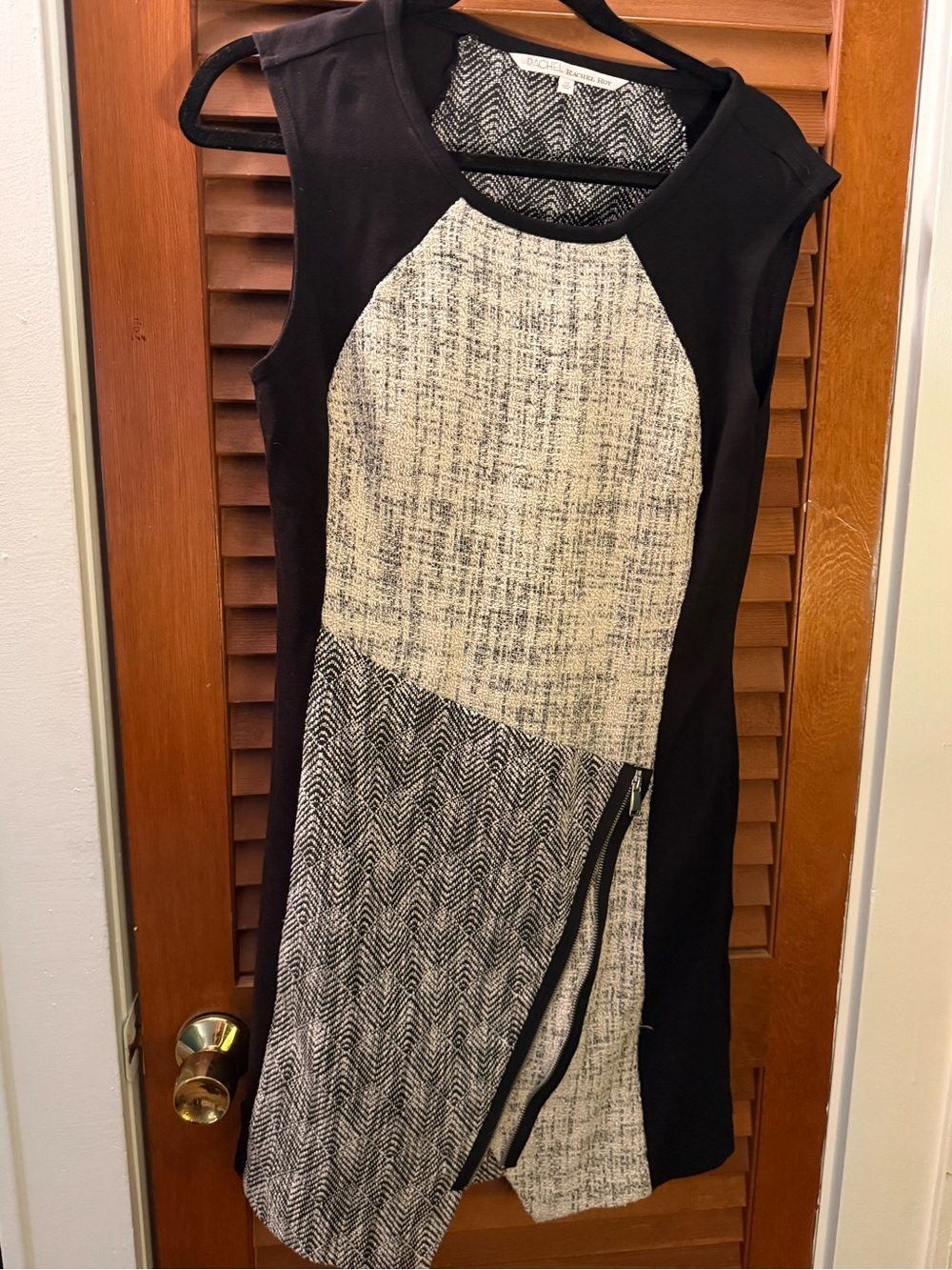 RACHEL Rachel Roy Black and Cream Mixed-Texture Sheath Dress